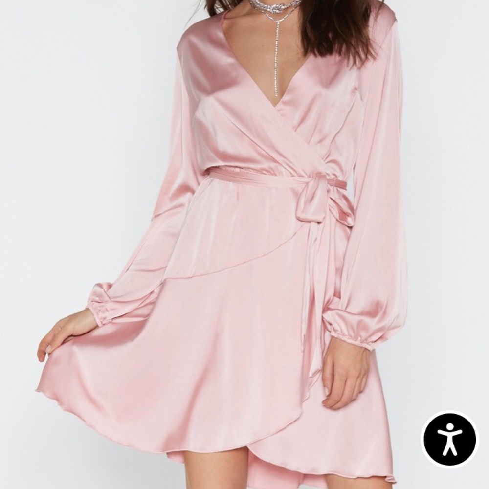 Nasty Gal Pink Satin Wrap Dress